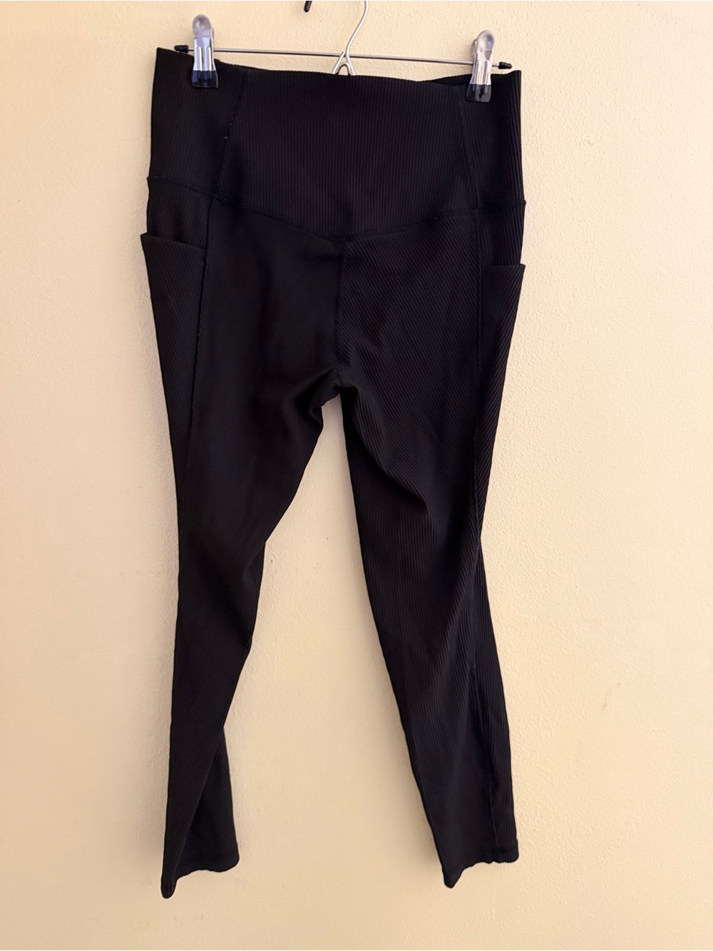 Athleta Black High-Rise Ribbed Leggings with Side Pockets